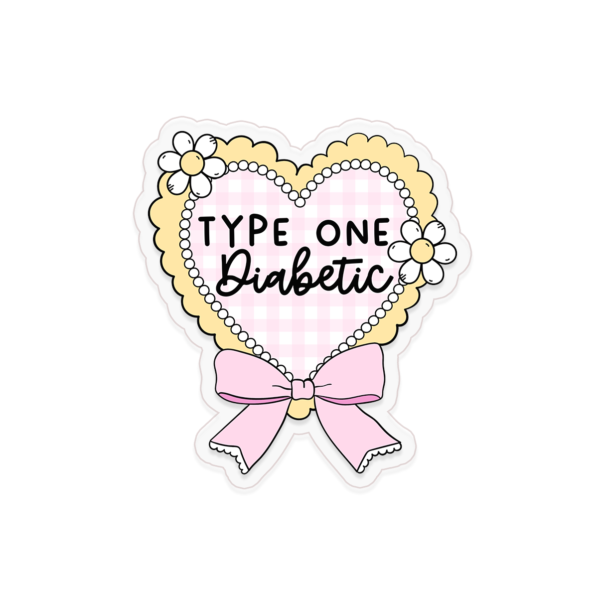 T1D Gingham Heart Clear Sticker