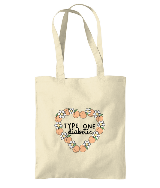 T1D Peach Heart Tote Bag