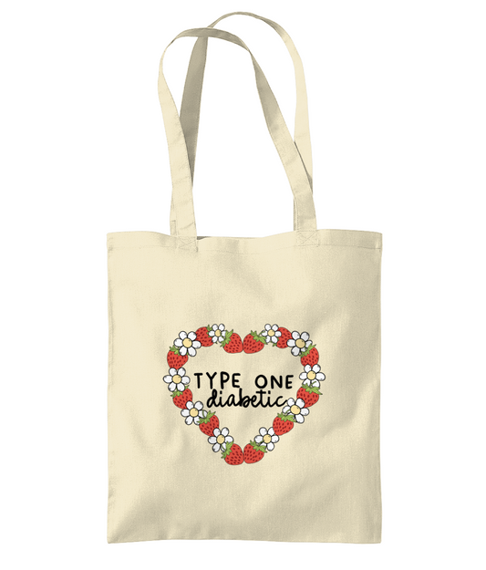 T1D Strawberry Heart Tote Bag