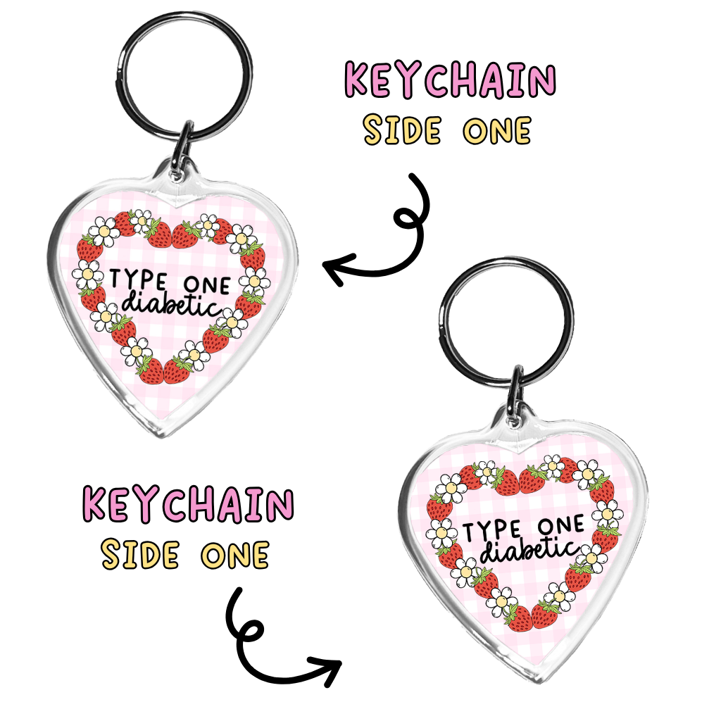 T1D Strawberry Heart Keychain