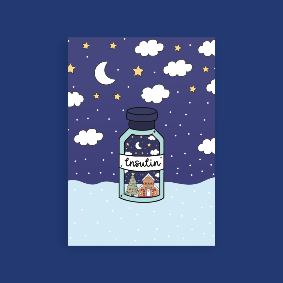 Blue Festive Insulin Vial Christmas Card