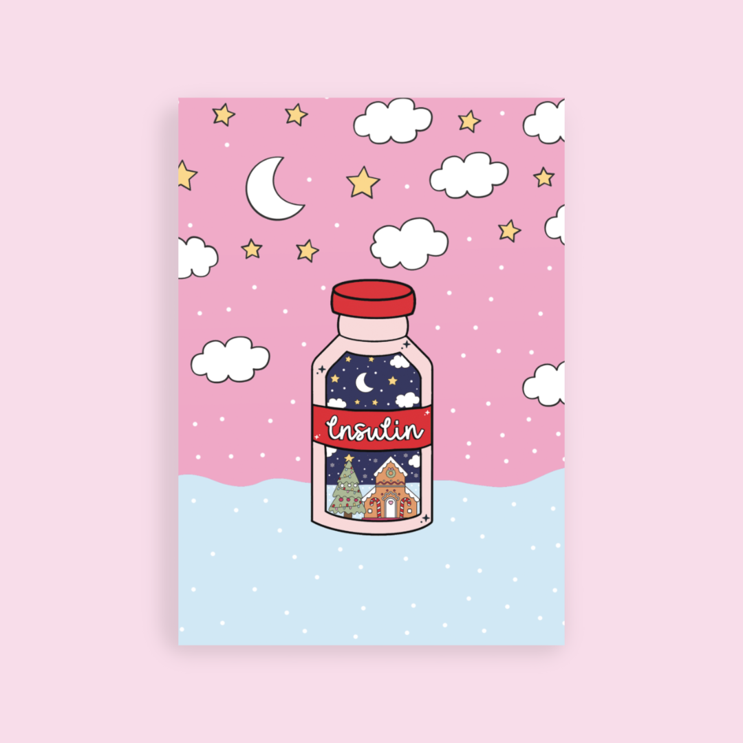 Pink & Red Insulin Vial Christmas Card