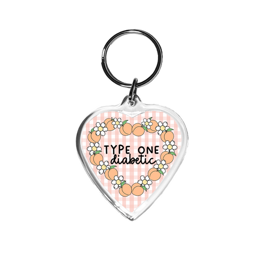 T1D Peach Heart Keychain
