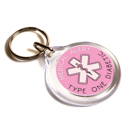 Pink Medical Alert Type One Diabetic Keychain