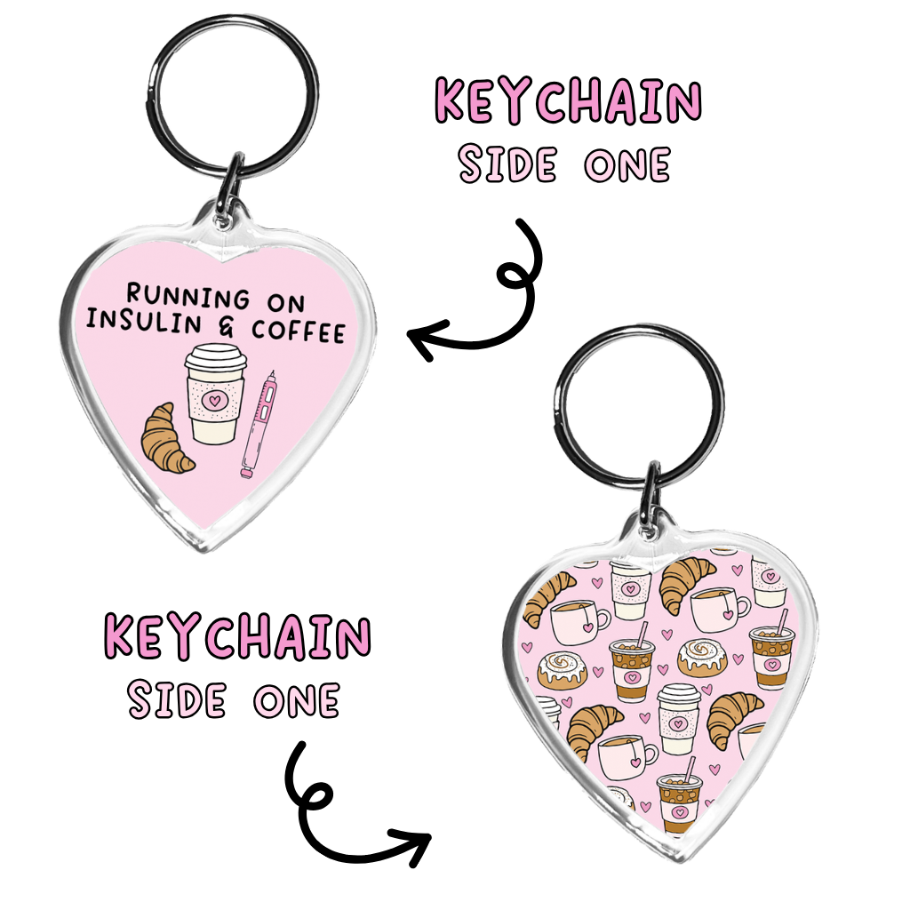 Running on coffee and insulin Heart Keychain