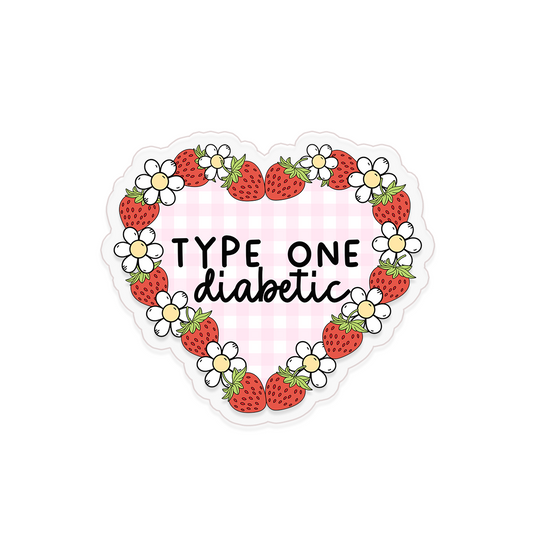 T1D Strawberry Heart Clear Sticker