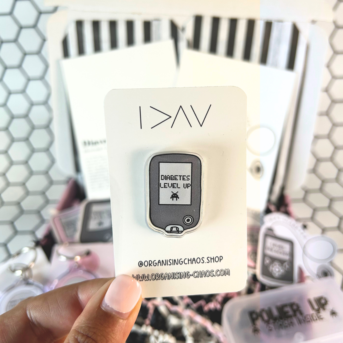 Diabetes Level Up Glucose Monitor Pin Badge