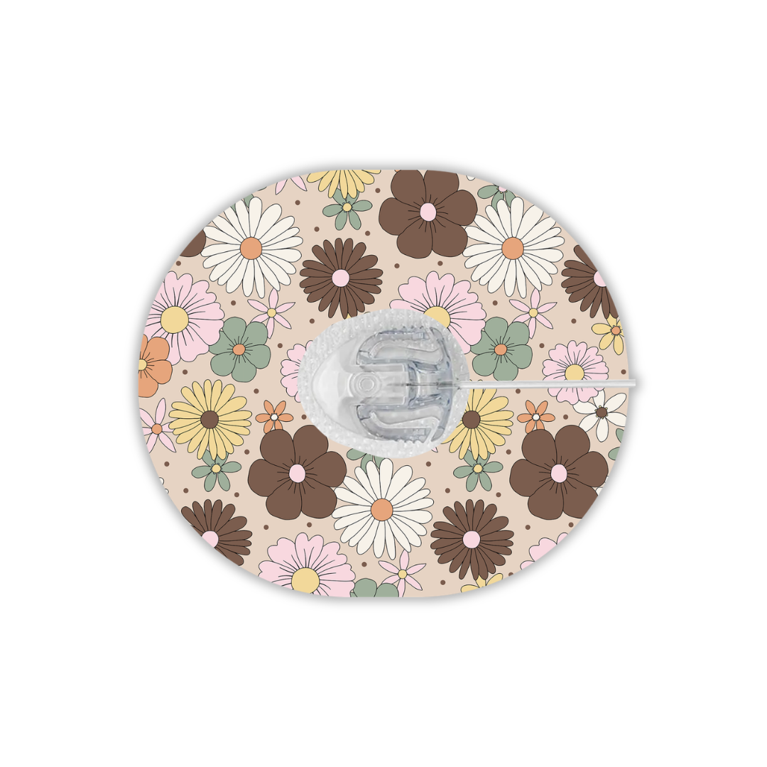 Mocha Retro Flowers Device Patches