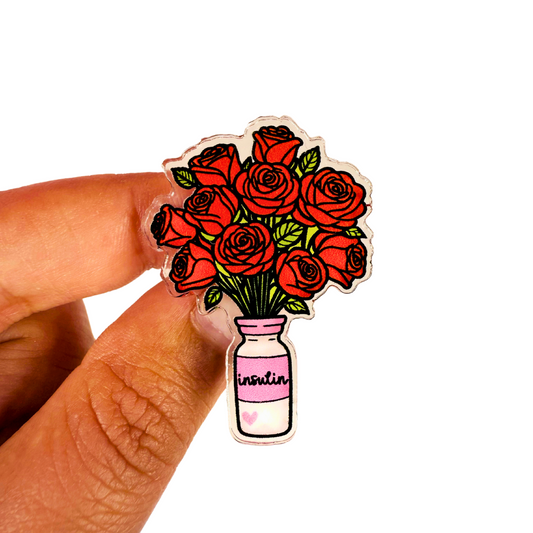 Insulin Rose Vase Pin Badge