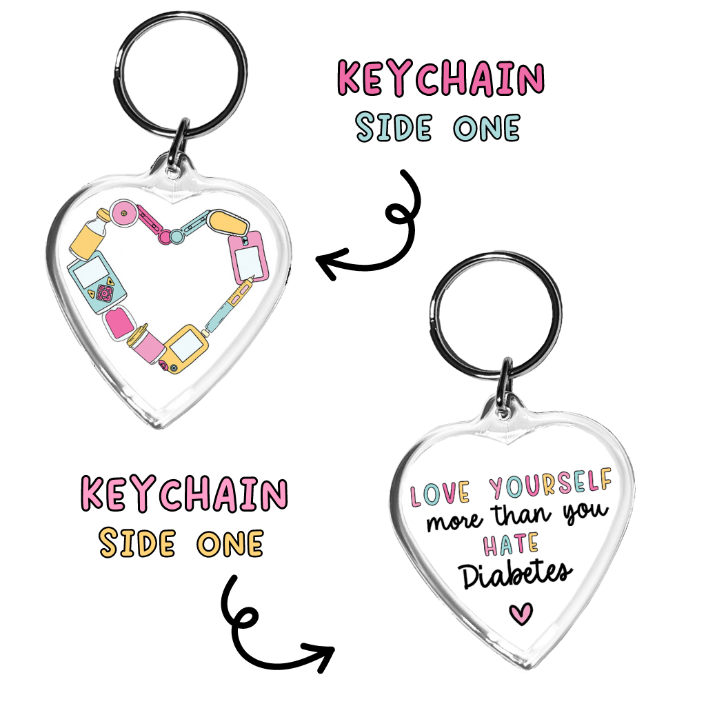 Love Yourself Diabetic Heart Keychain