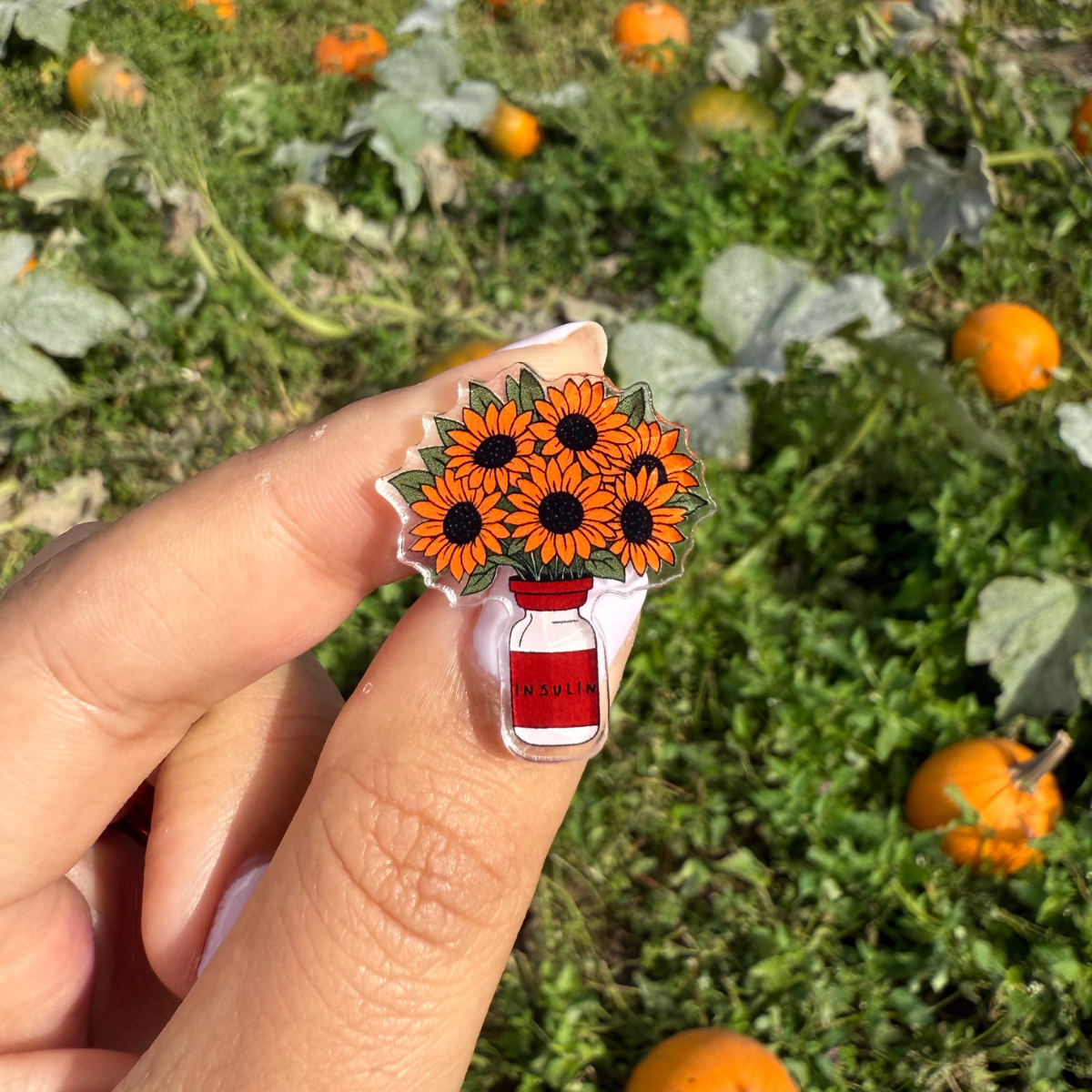 Sunflower Insulin Vase Pin Badge
