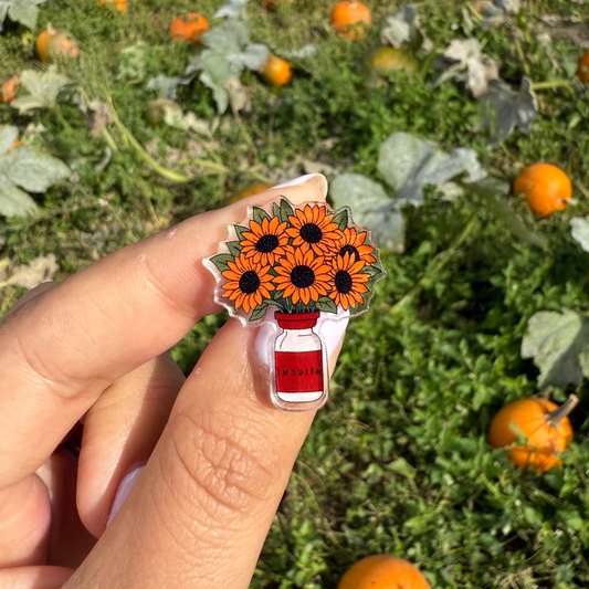 Sunflower Insulin Vase Pin Badge