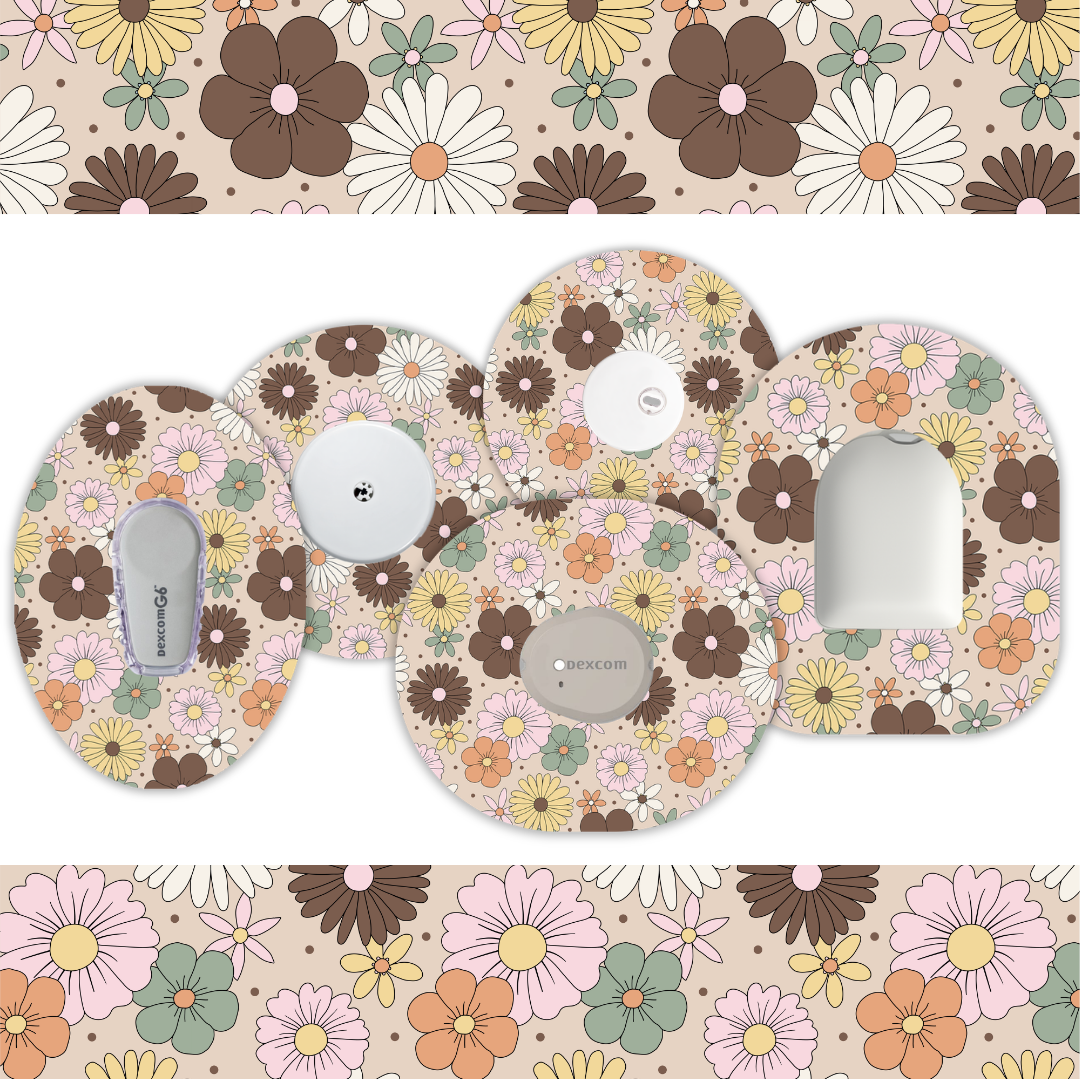 Mocha Retro Flowers Device Patches
