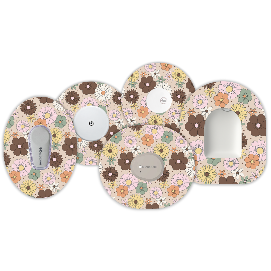 Mocha Retro Flowers Device Patches