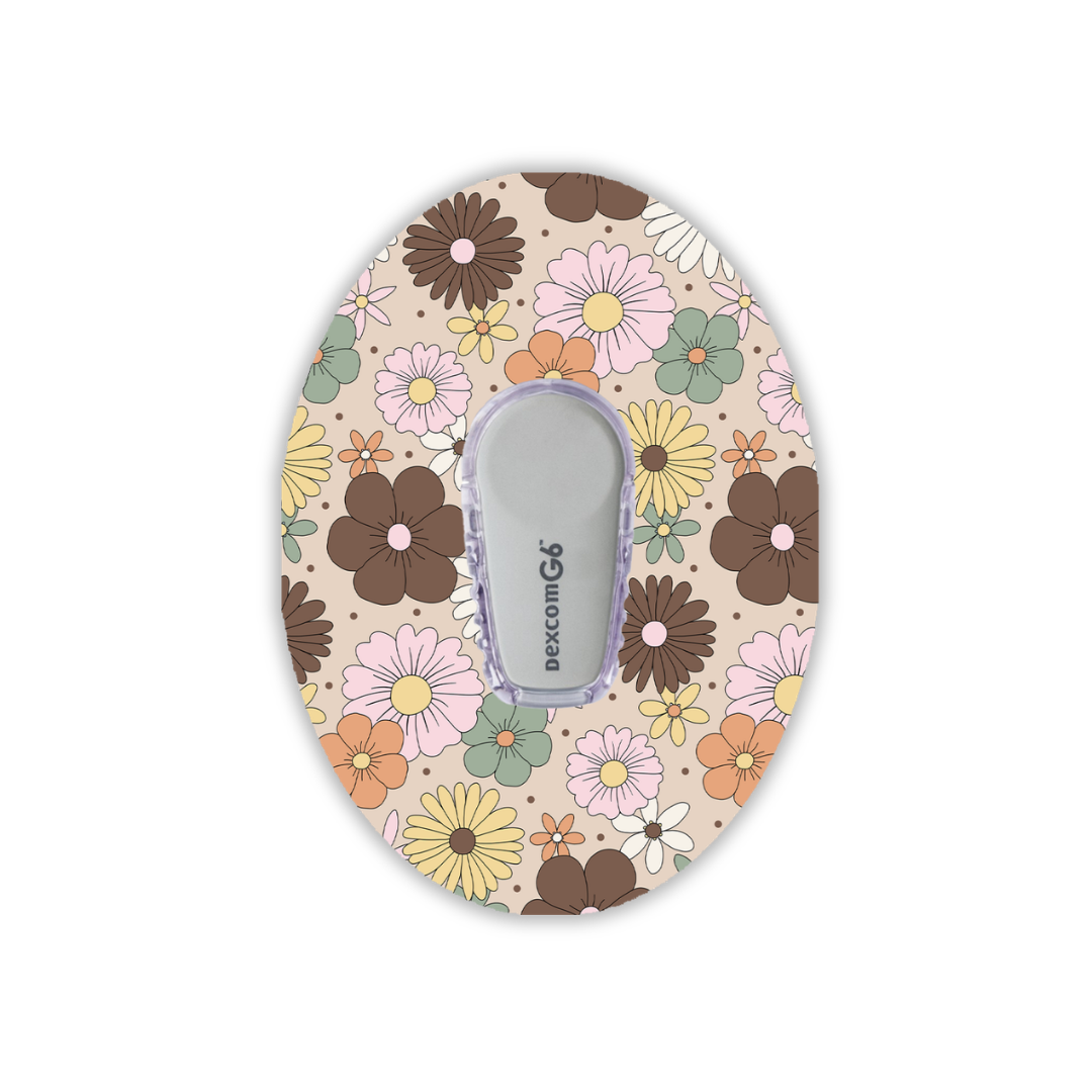 Mocha Retro Flowers Device Patches