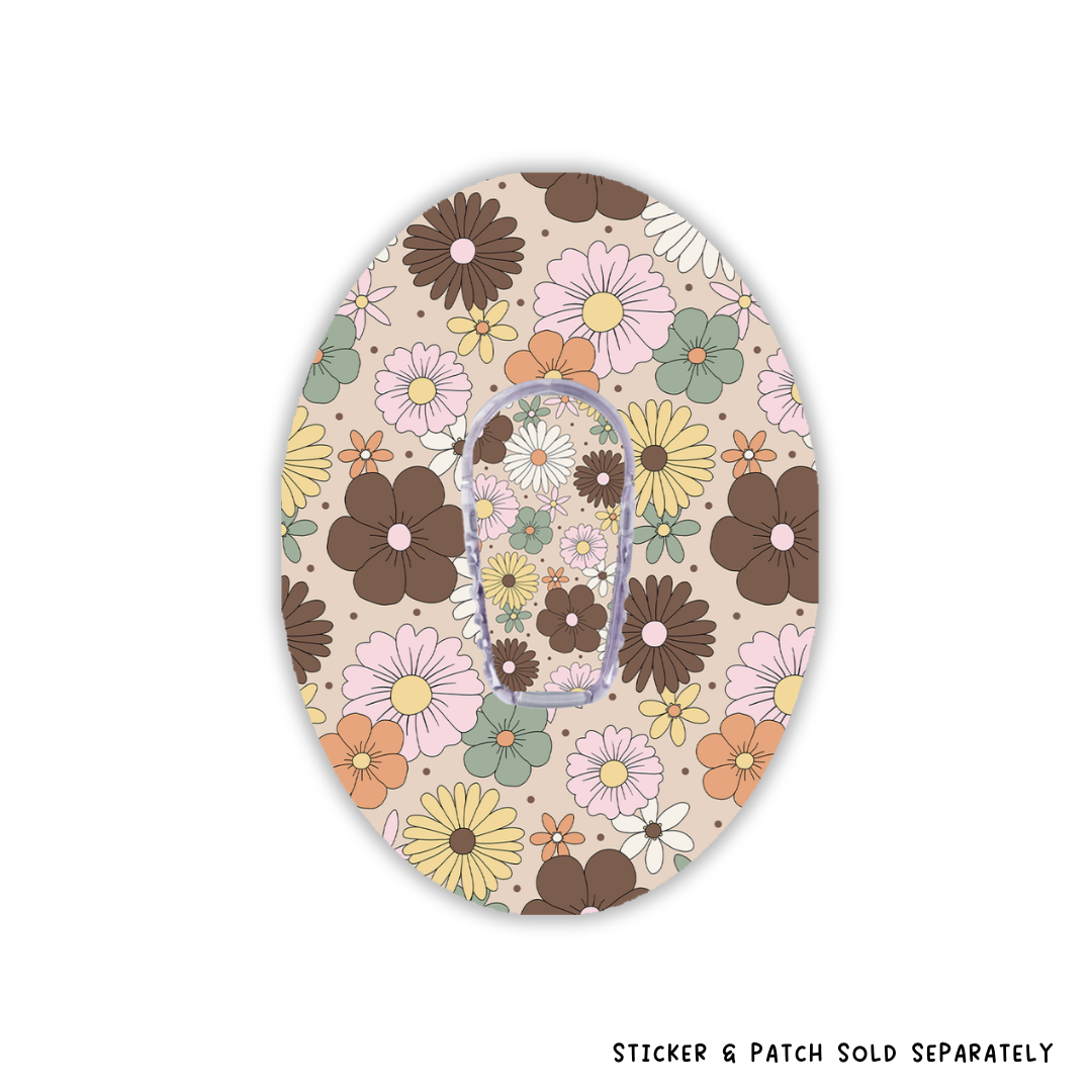 Mocha Retro Flowers Device Patches