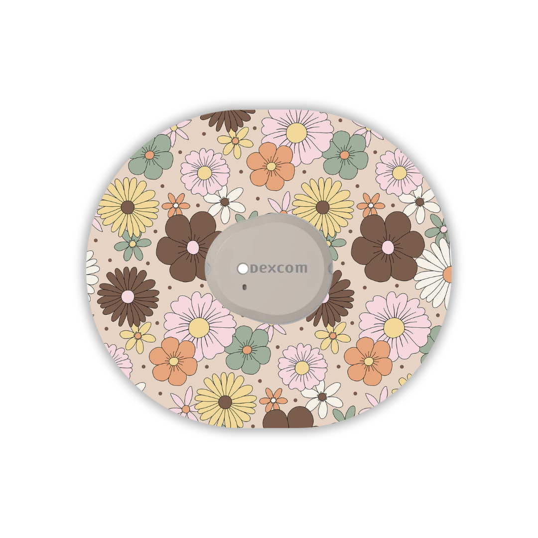 Mocha Retro Flowers Device Patches