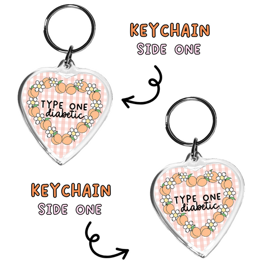 T1D Peach Heart Keychain