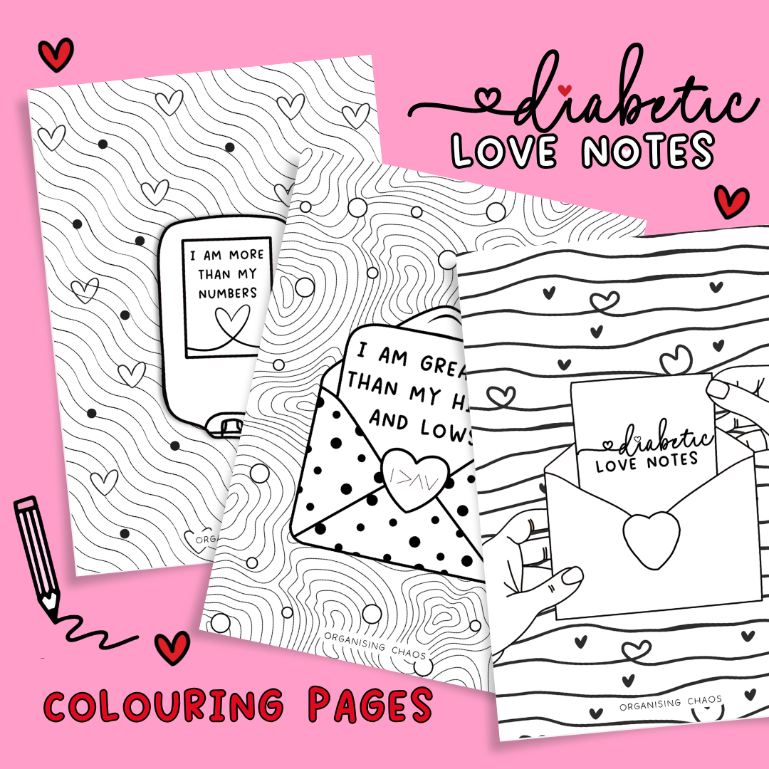 Valentines Diabetes Colouring Pages (Digital Download)