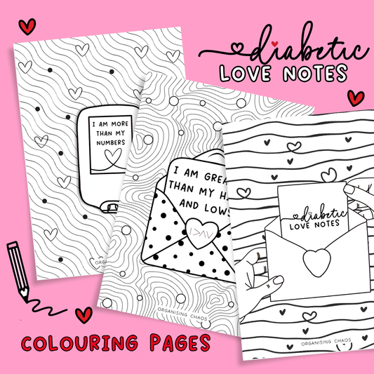 Valentines Diabetes Colouring Pages (Digital Download)