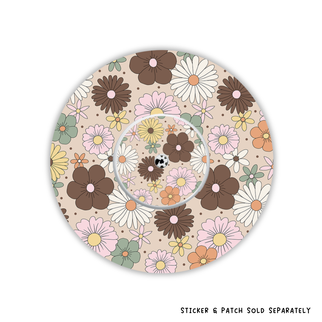 Mocha Retro Flowers Device Patches