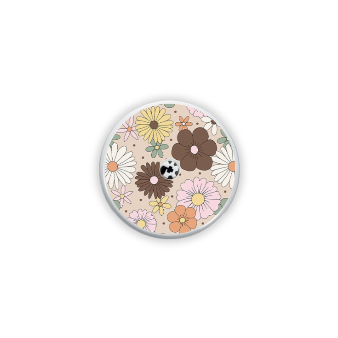 Mocha Retro Flowers Device Stickers