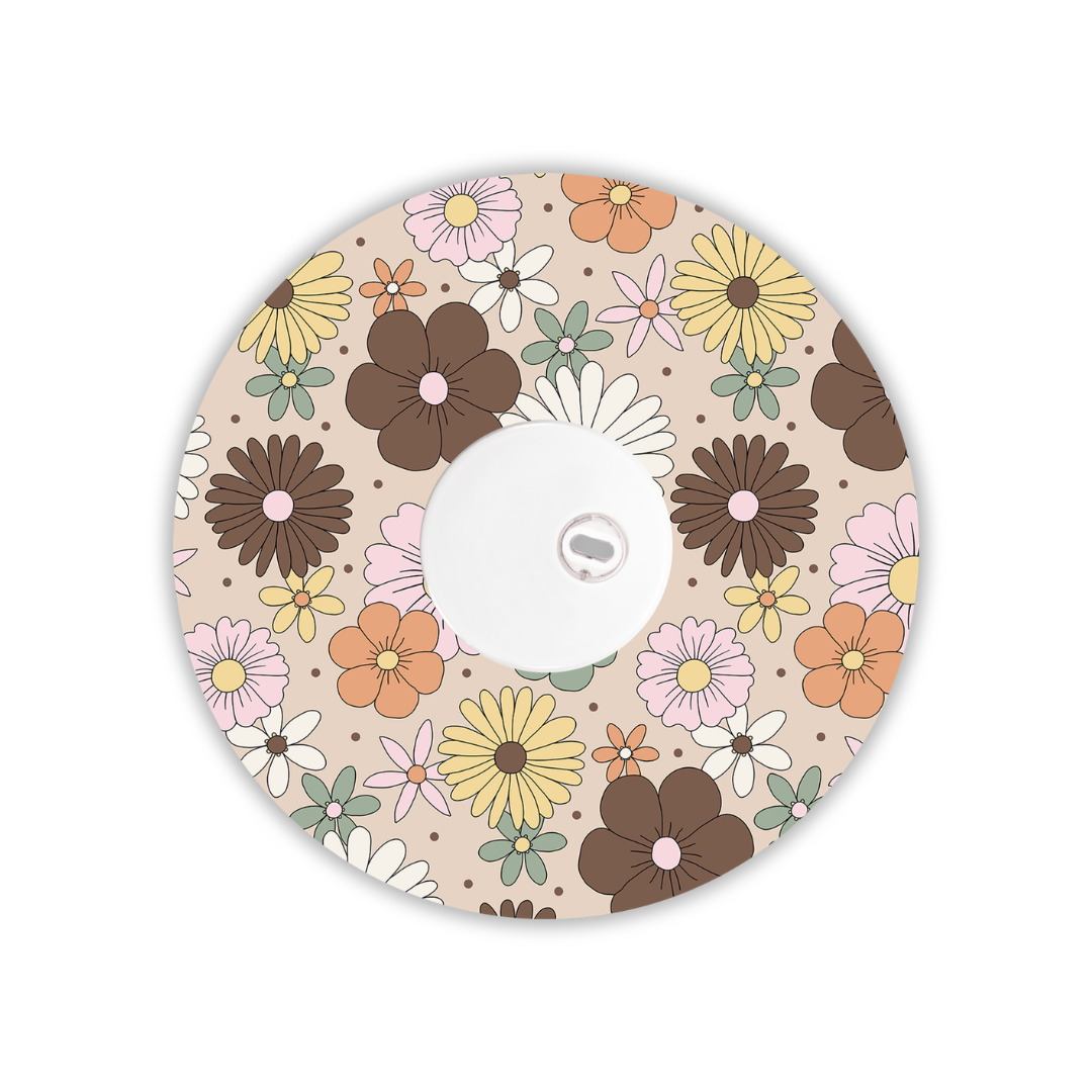 Mocha Retro Flowers Device Patches