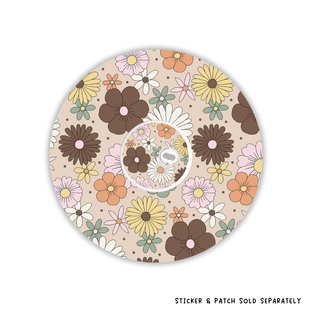 Mocha Retro Flowers Device Patches