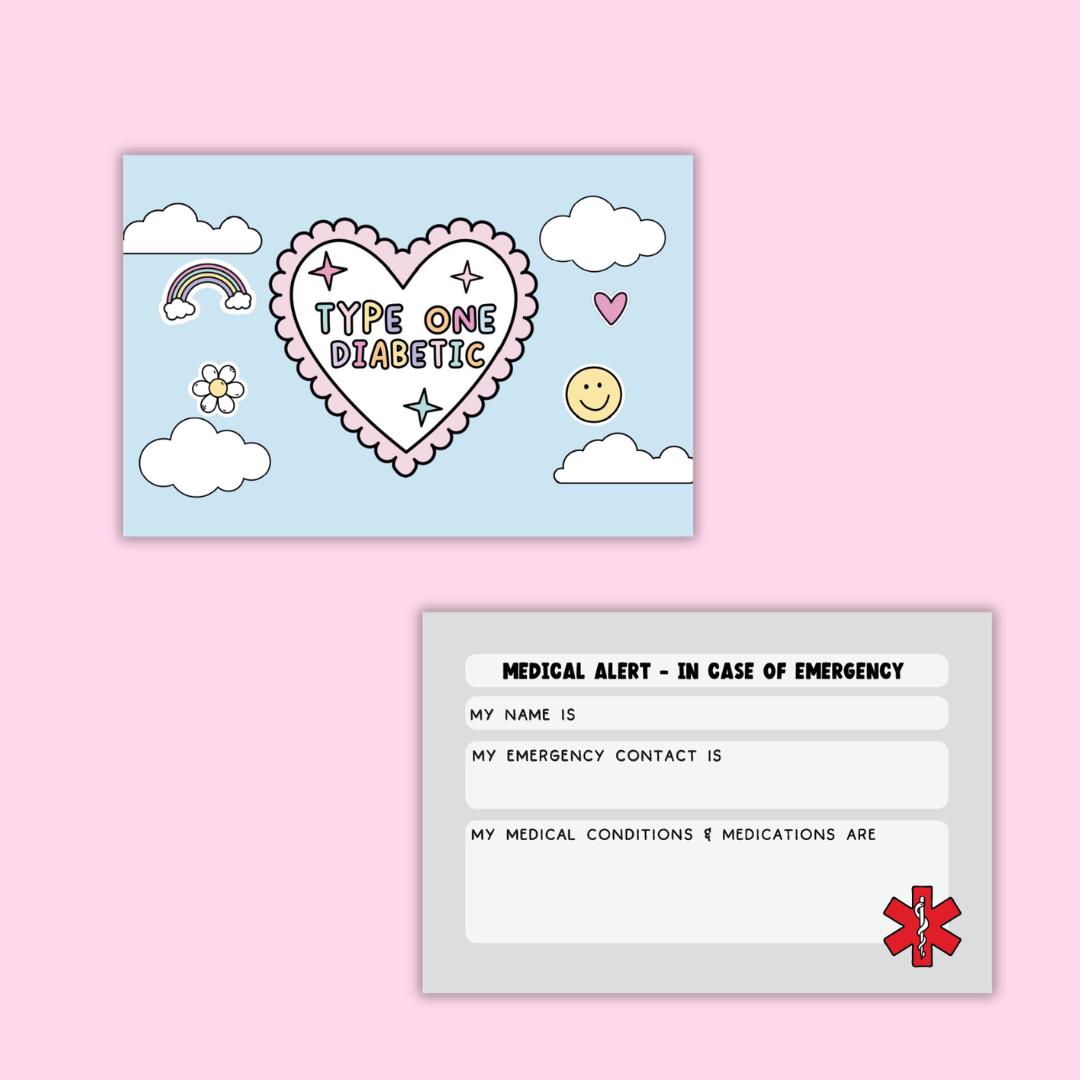 Type One Diabetic Heart Medical Alert Card