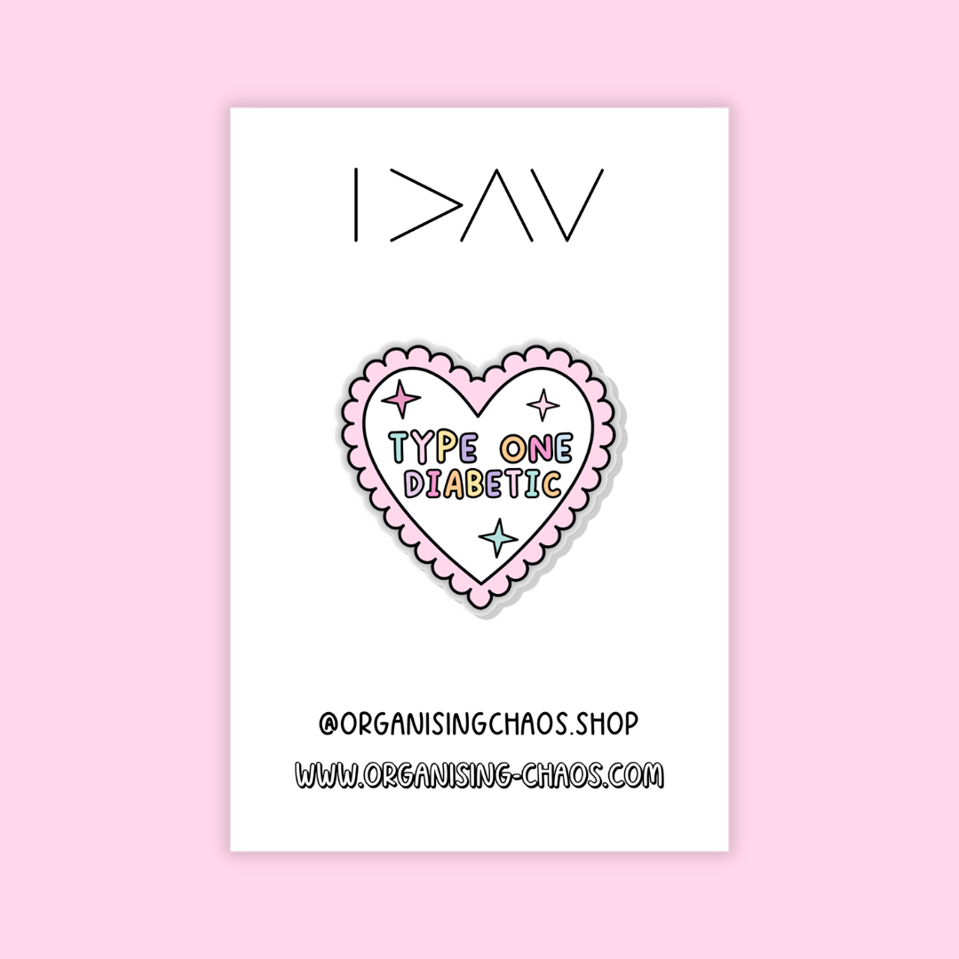 Type One Diabetic Heart Pin Badge