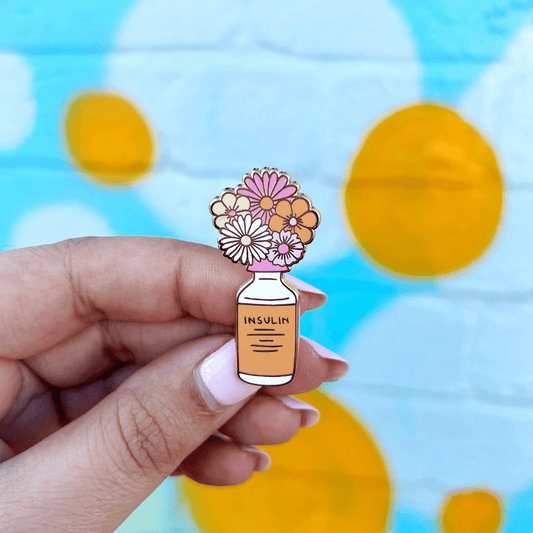 Insulin Vase 3.0 Retro Flowers Enamel Pin