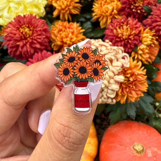 Sunflower Insulin Vase Pin Badge