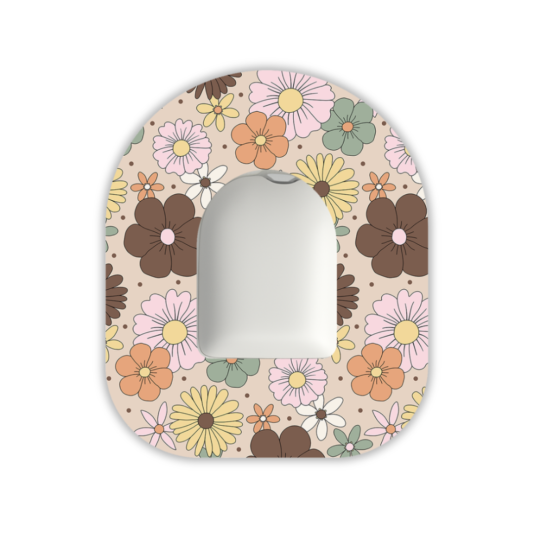 Mocha Retro Flowers Device Patches