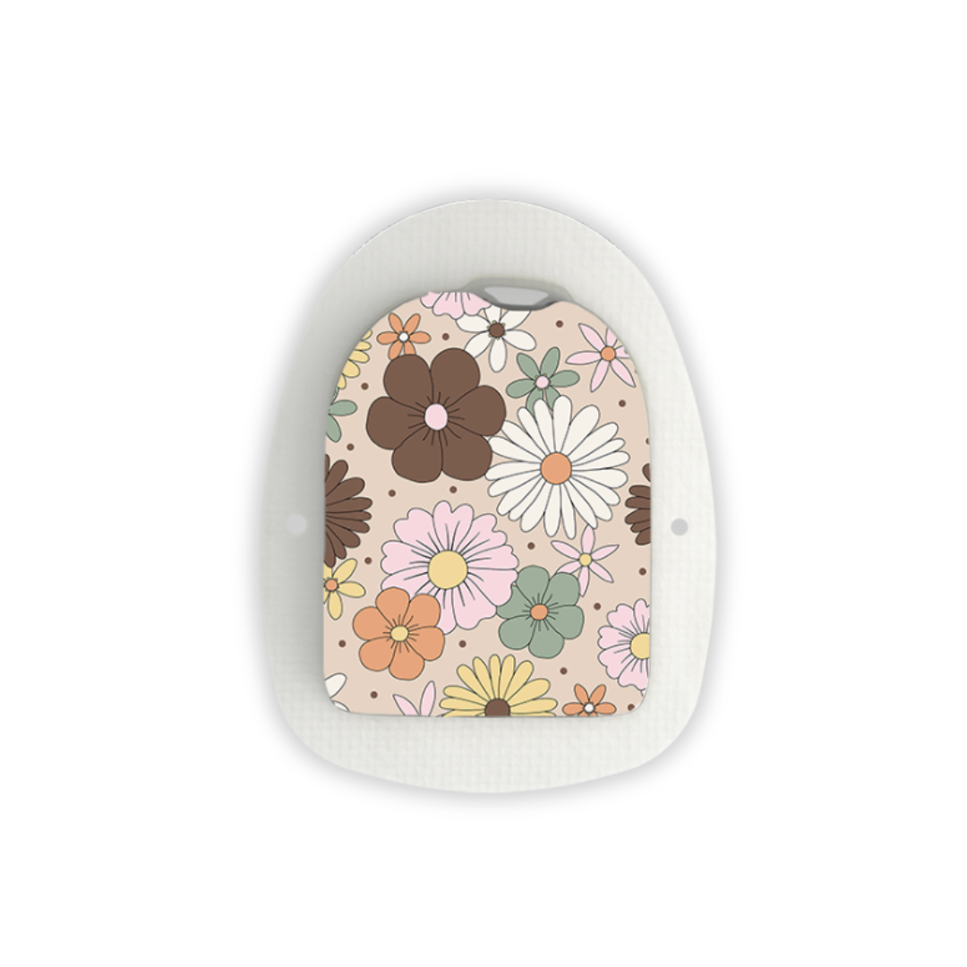 Mocha Retro Flowers Device Stickers