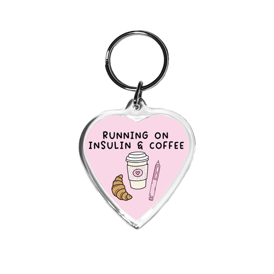 Running on coffee and insulin Heart Keychain