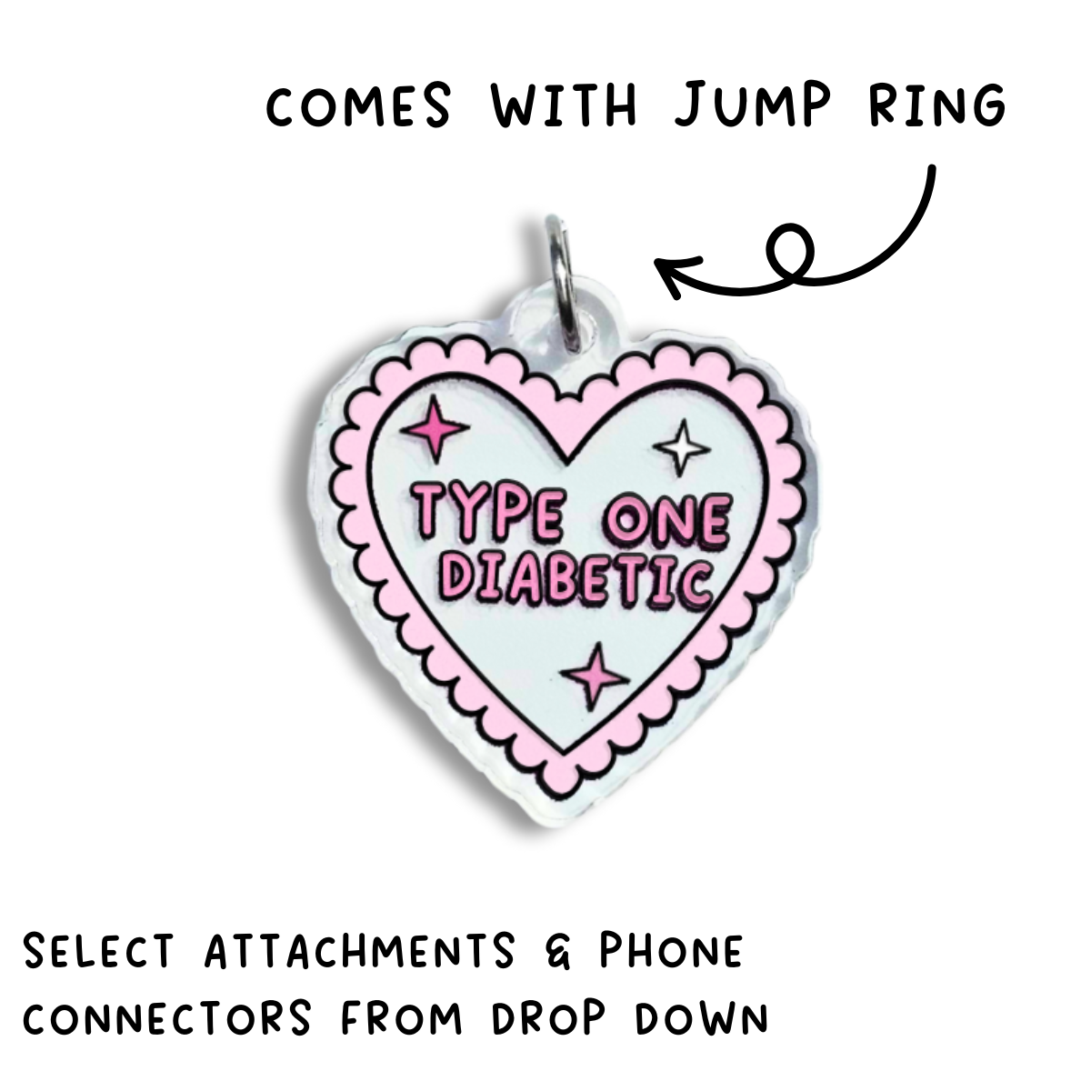 Pink Type One Diabetic Heart Charm