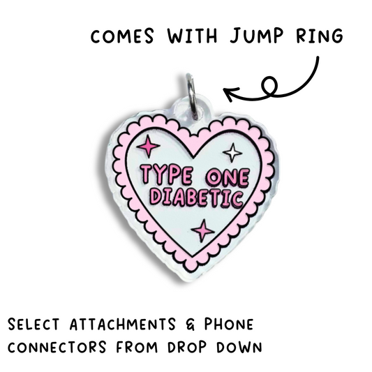 Pink Type One Diabetic Heart Charm
