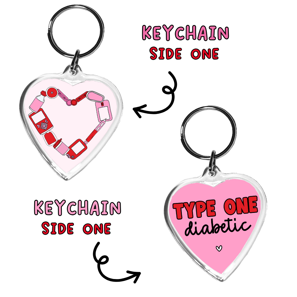 Type One Diabetic Love Heart Keychain